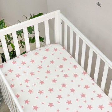Protector saltea pentru patuț bebeluși/copii din bumbac, 120 x 60 cm, model Steluțe roz